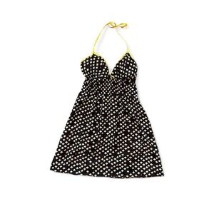 Y2k Brown floral babydoll yellow halter mini dress cotton medium